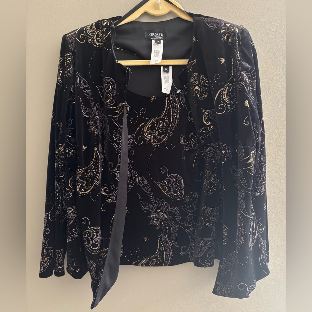 Xscape Glitter Paisley Black Formal Tank Jacket Set Women’s Sz 1X Plus Wedding